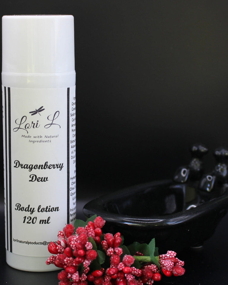 Prepare to be enchanted by Dragonberry Dew. This luxurious body lotion combines the potent power of bilberry and dragon's blood extract in a delightfully named potion!