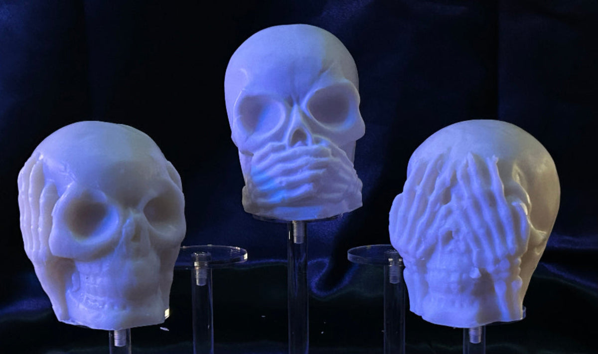 A beautiful trio bar soap. These skull bars are extra large and a visually interesting addition to any bathroom.

Available Oct 15th, 2025